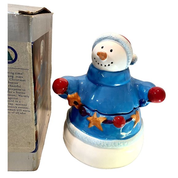 Vintage Homespun Holiday Snowman Cookie Jar 10 inch Was on display not used - Picture 4 of 6